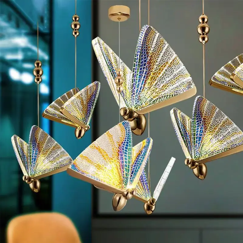 

Living room butterfly chandelier above the stairs restaurant internet celebrity explosion bedside bar light luxury Zhongshan Guz