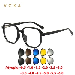 VCKA 6 In 1 Polarized Myopia Sunglasses Men Women Magnetic Clip Glasses TR90 Optical Prescription Eyeglass Frames -1.0 to -6.0