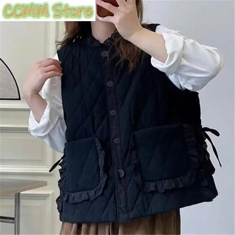 Fashion Versatile Parkas Vests Female Loose Round neck Casual Sleeveless Coat Women Thin Down cotton Vest Coats