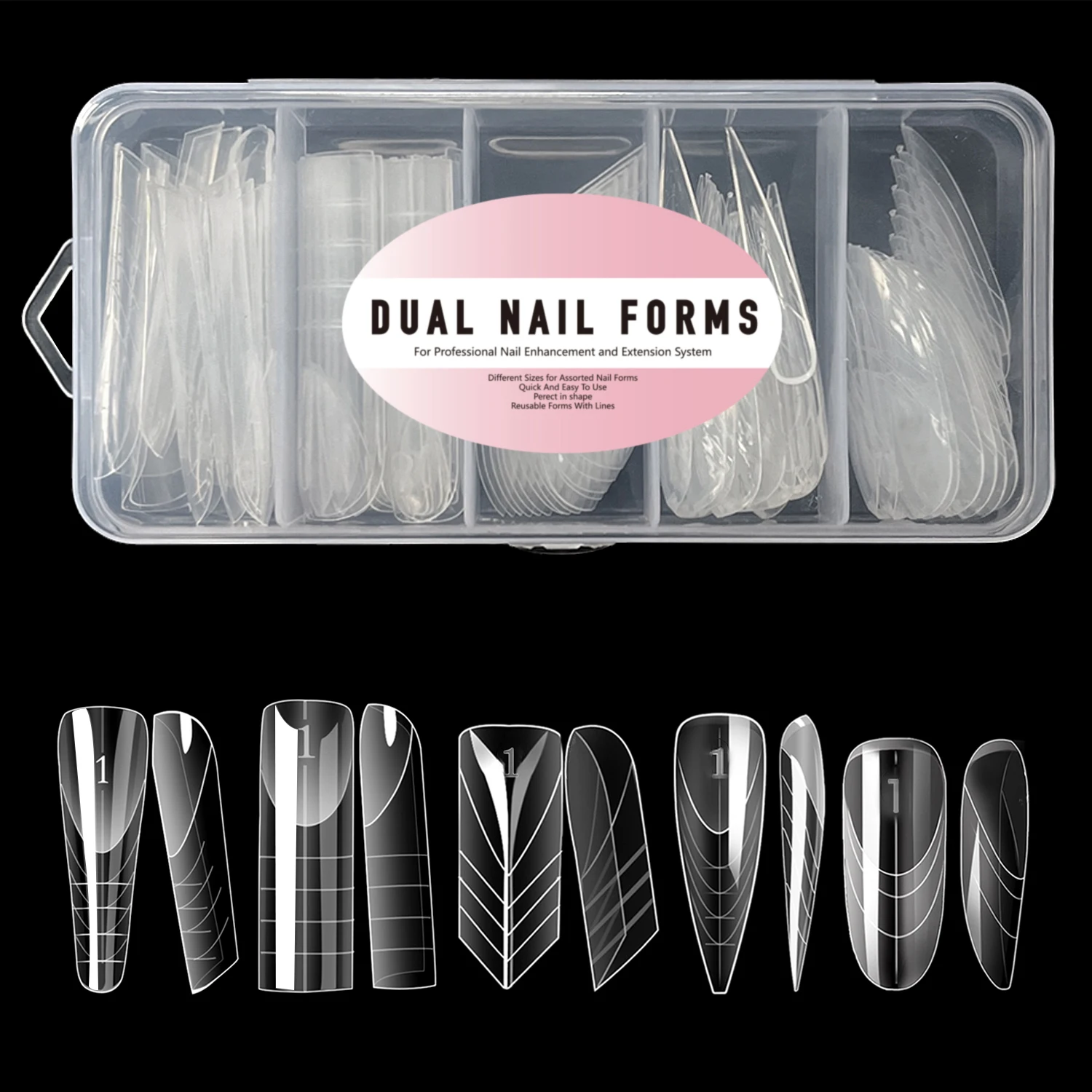 75pcs Clear French Nail Dual Forms 5 Different Styles Nail Extension Molds High Quality Gel Acrylic Builder Forms Design Nail