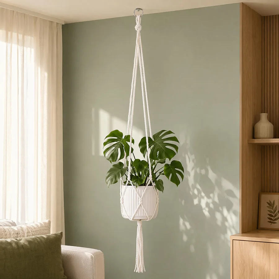 1pc Hand-Woven Plant Hanging Net Bag, Rope Flower Pot Holder, Durable Sun-Proof Hanging Basket for Home Garden Decor