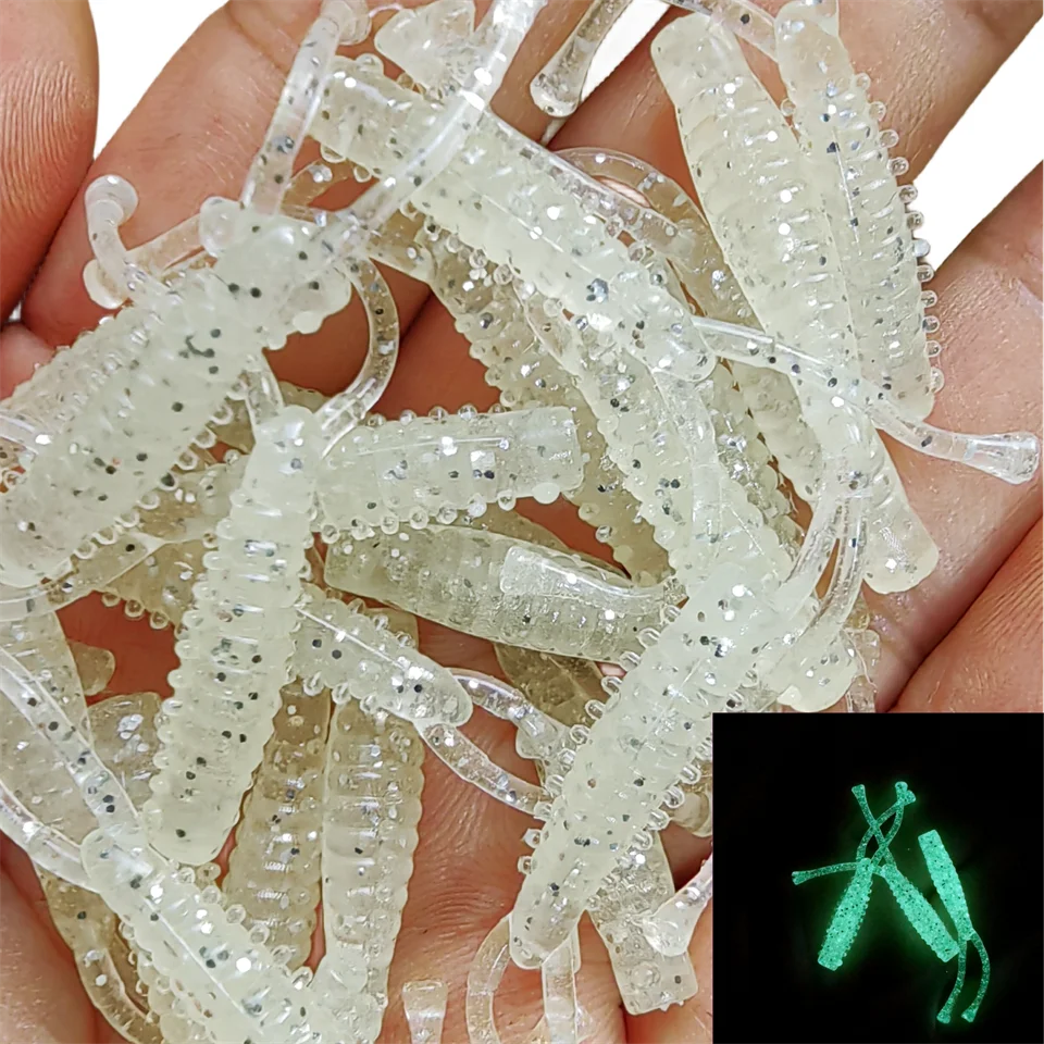 MUKUN 20PCS Micro Soft Fishing Lure 0.4g/40mm Rock Fishing Bait Soft Worm Wobbler Artificial Fishing Accessories