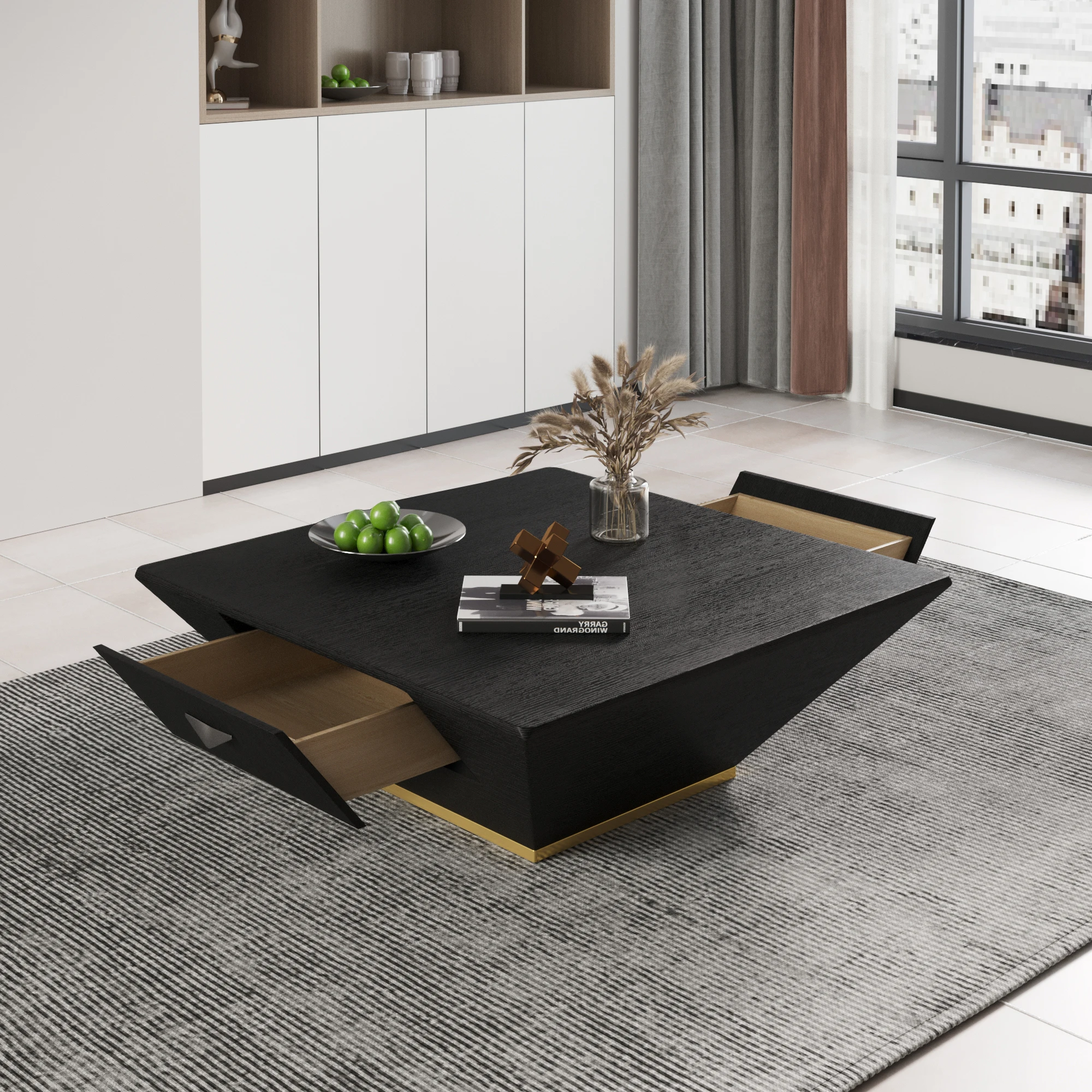 Voxhome Modern And Storages Material Wood Square And Pure Color Versatile Coffee Table Black Living Room