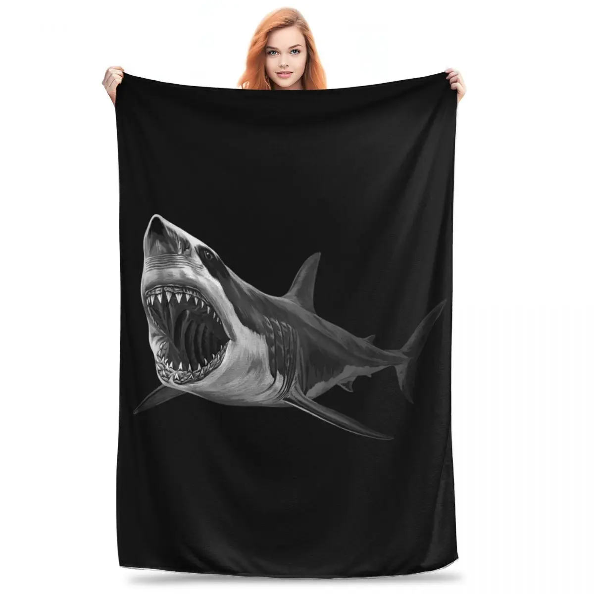 Great White Shark Blankets Flannel Lightweight Sofa Throw Blankets For Home Bedroom Office Throws Bedspread Quilt