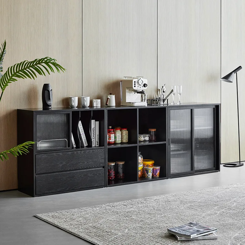 モダンなシンプル無垢材ダイニングサイドキャビネット、小さなアパートのリビングルーム用収納ロッカー