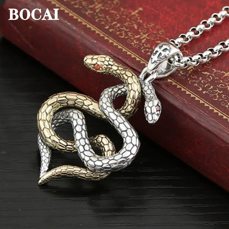 

Новый Винтажный кулон BOCAI из стерлингового серебра S925 пробы в виде двойной змеи со знаками Зодиака для мужчин и женщин