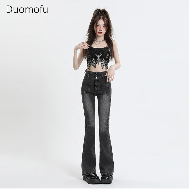 Duomofu Koreaanse Elastische Hoge Taille Slanke Chique Flare Vrouwen Jeans Zomer Nieuwe Klassieke Rechte Full Length Mode Losse Vrouwelijke Jeans