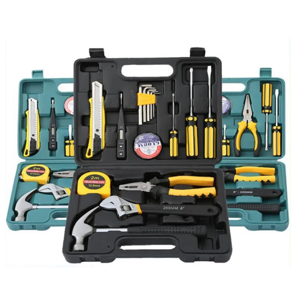 13Piece Tools Set General House Hold Hand Tool Kit with Plastic Toolbox Storage Case Used To Car Repair and Home Repair Tools