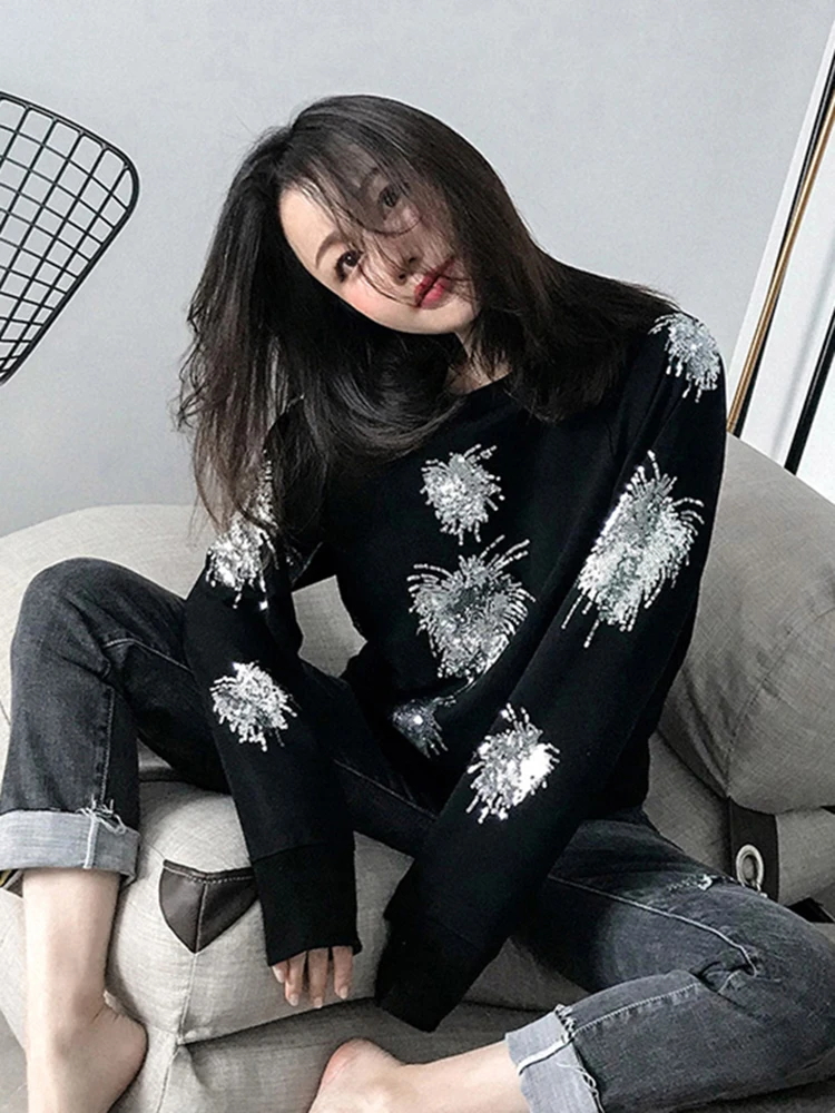 New Year Women Christmas Sweater Knitwear Shiny Beaded Classic High-End Viscose Blend Sweater Women Rock Girl C-109