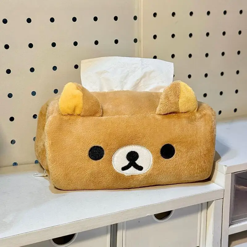 Y2K Cosplay Cartoon Cute Rilakkuma Bear Tissue Box Holder Easy Pull Paper Towel Organizer Storage Girl Home Decoration Toys Gift