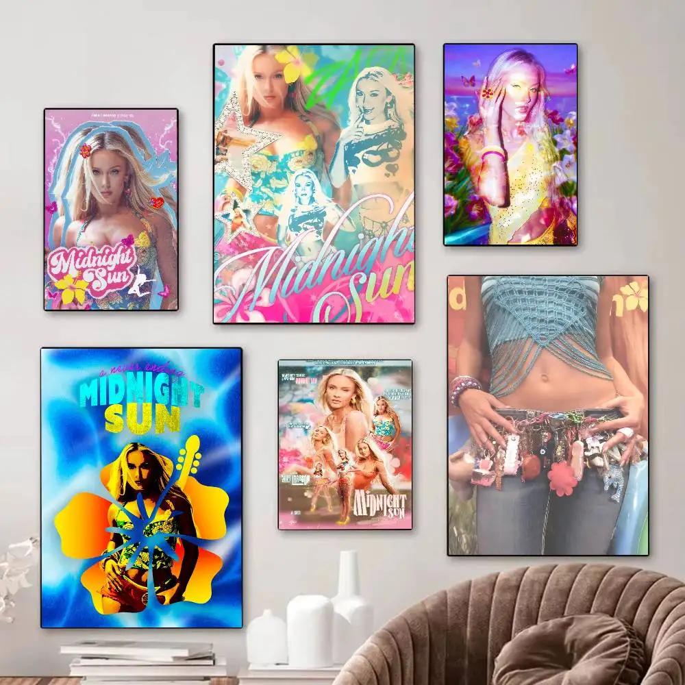 Pósteres Vintage de la cantante Zara Larsson Midnight Sun, pegatina de papel blanco adhesivo, decoración de pared para habitación, Bar, cafetería, DIY