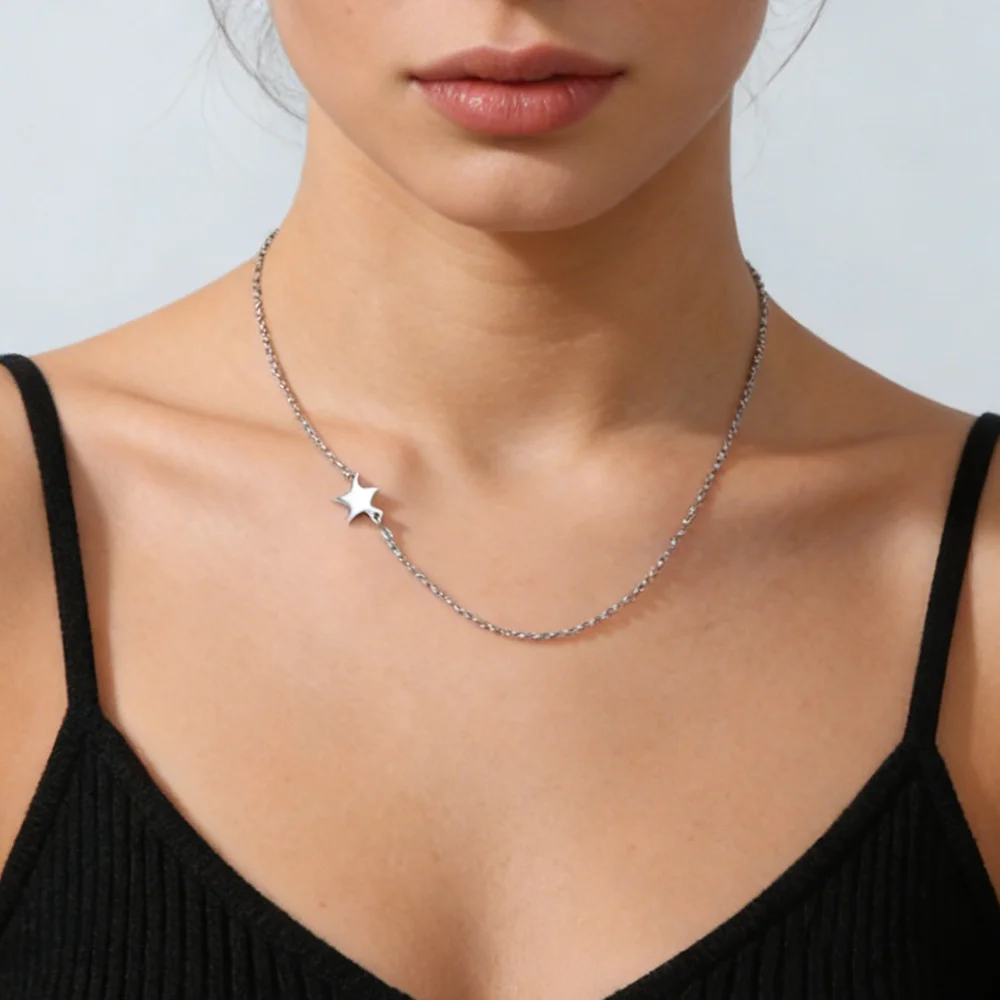 Skyrim Stainless Steel Sideways Star Necklaces for Women Trend Minimalist Choker Neck Chain Jewelry 2026 New Mother‘s Day Gift