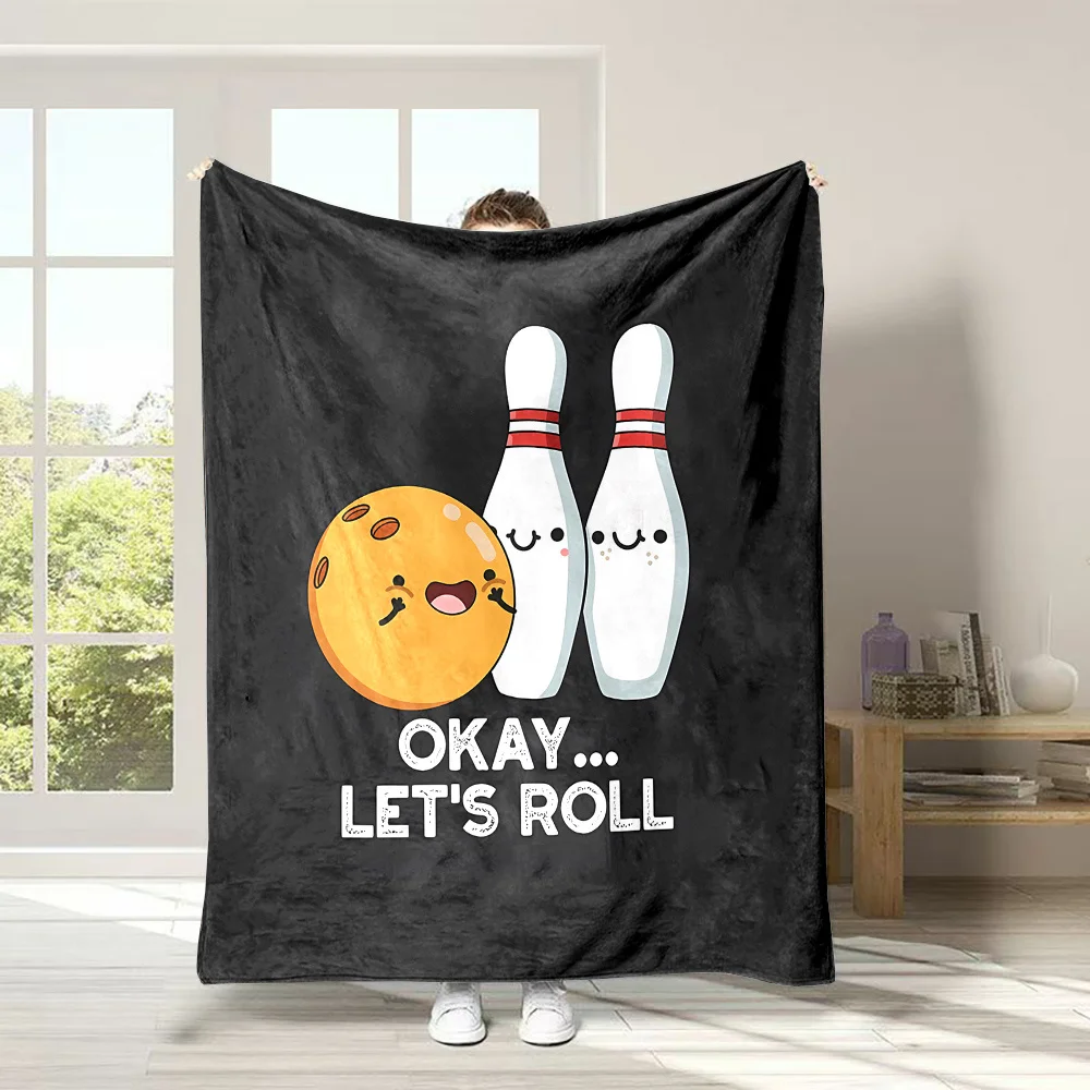 Flannel Fleece Throw Blanket with Cute Bowling Pattern and Motivational Slogan 'Okay.. Let's Roll' - Digital Print, Soft & Warm,