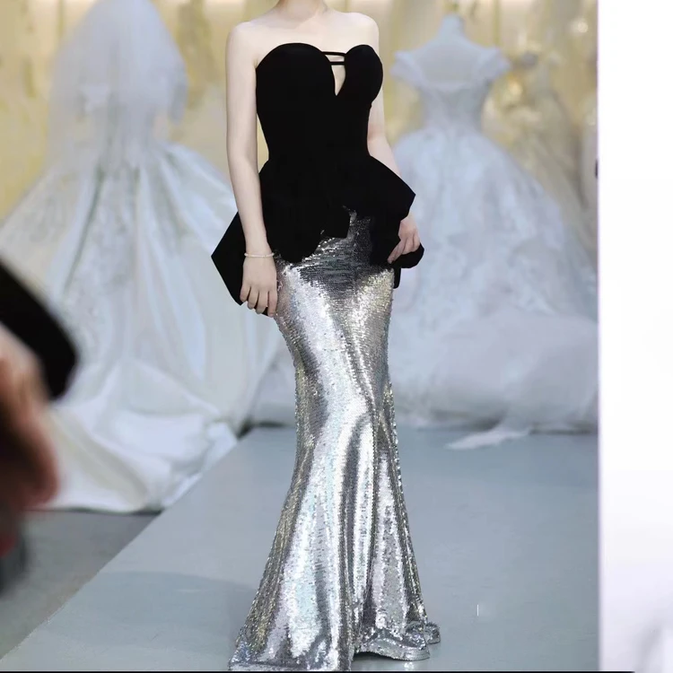 

Ele Утягивающее свадебное платье Вечернее платье для невесты Par Ball Простая длинная юбка-сли без свека Глубокий V Ne