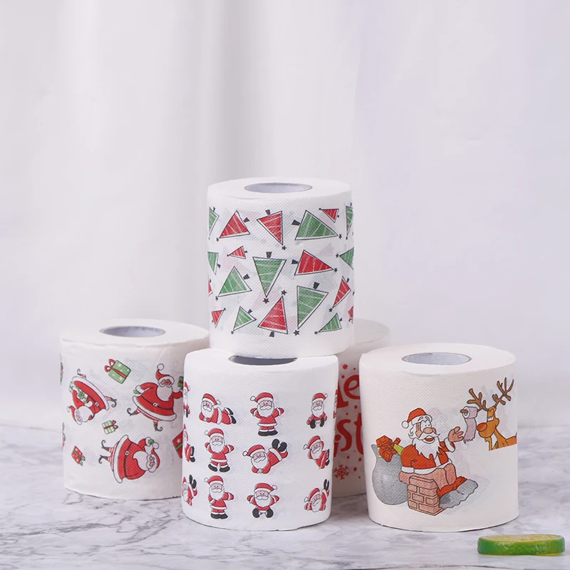 30m/roll Christmas Table Napkin Home Santa Claus Bath Toilet Roll Paper Xmas Decor Tissue Christmas Decorations New Year Gifts