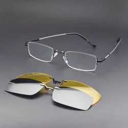 Polarized Magnetic Sleeve Mirror Men's Myopia Magnet Sunglasses Adsorption Clip On Glasses Frame Square Silver Thin Temples