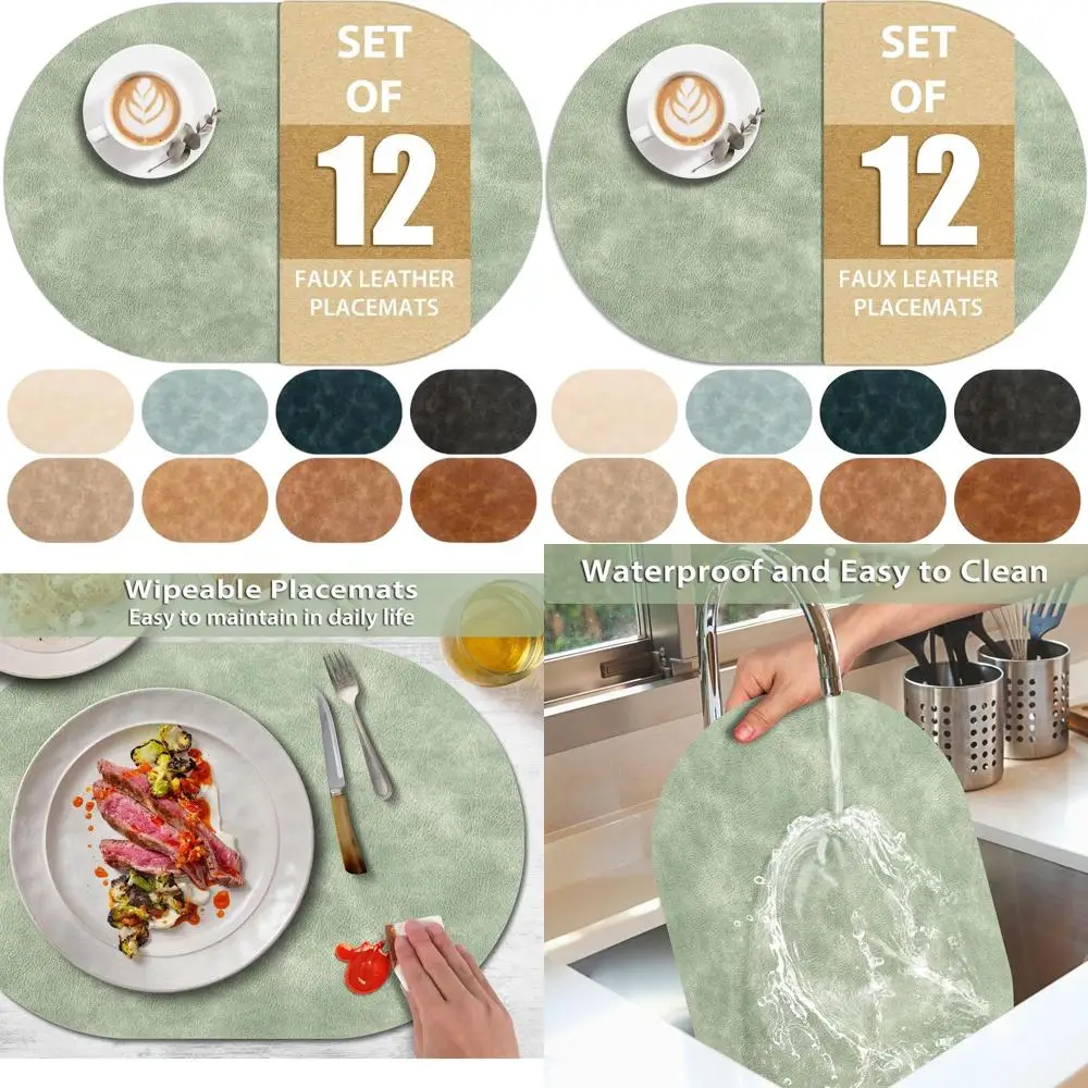 

Термостойкие овальные подставки под тарелки, набор из 12 штук, моющиеся, 12x17 дюймов, водонепроницаемые, из ПУ, для кухни и столовой, зеленые