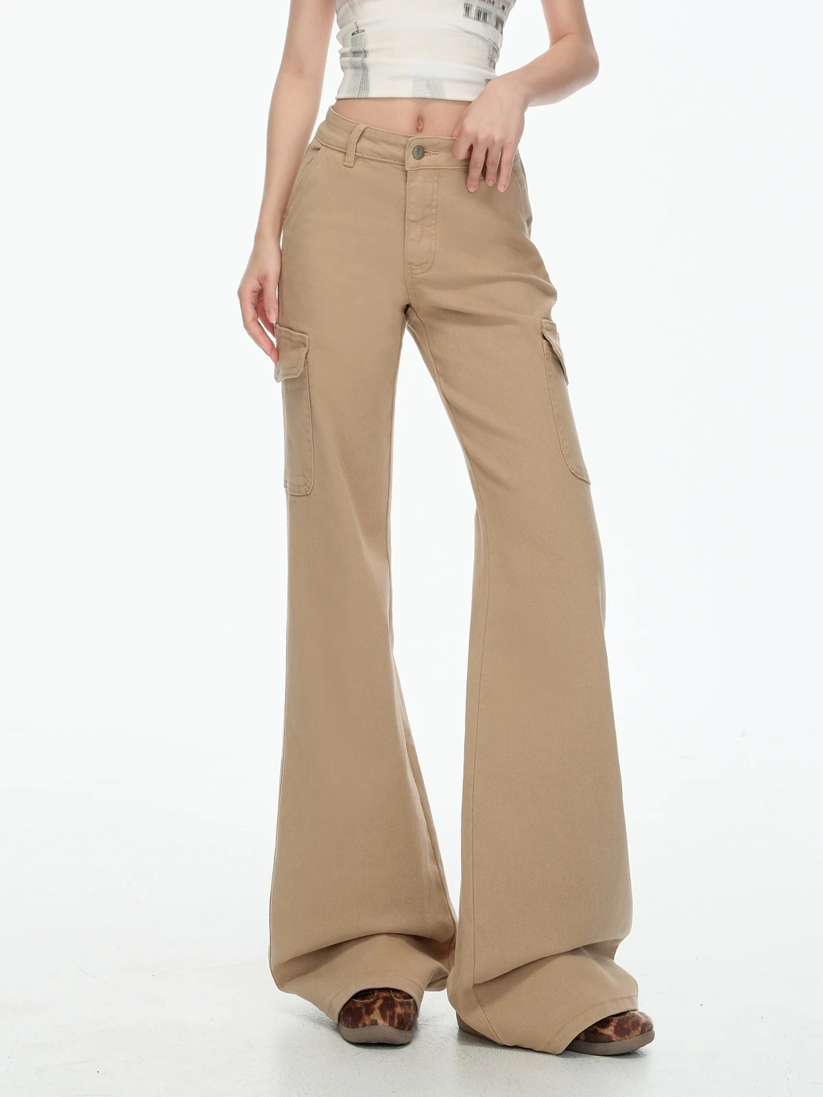 

ZHISILAO новые расклешенные джинсы цвета хаки, женские винтажные повседневные хлопковые эластичные джинсовые брюки с низкой талией, длина, уличная одежда 2025