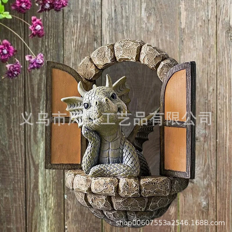 

Dinosaur Peeking Through Window Statue‌ - Funny Resin Figurine for Garden & Home Decor