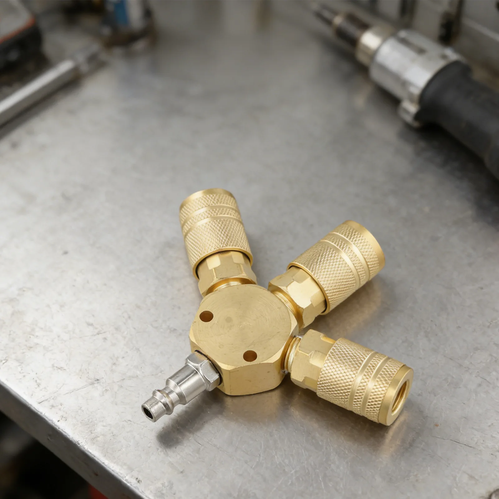 Splitter Pneumatic Connector 3-Way Air Manifold 1 4 Inch Size 3 Quick Connectors Brass Material Easy Connection