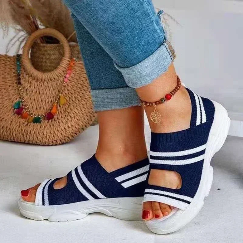 Womens Sandals Knitted Thick Sole Sandals Breathable Women Shoes 2024 Casual Shoes Lightweight Loafers Summer Sandalias De Mujer