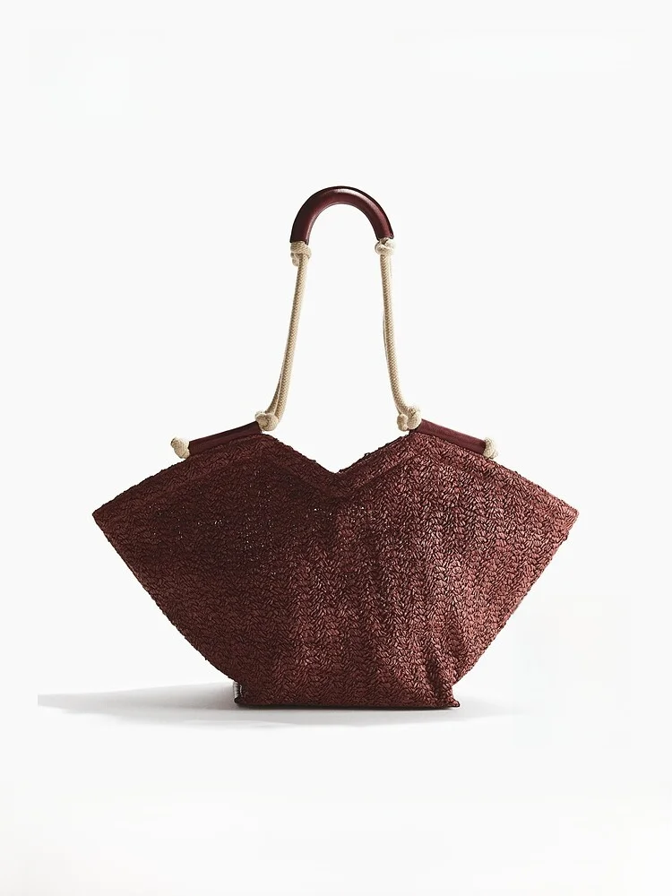 

H&M 2026 Summer New Women's Rope Knot Straw Weaving Tote Bag Classic Fashionable Handbag Ladies Purse Shoulder Bag
