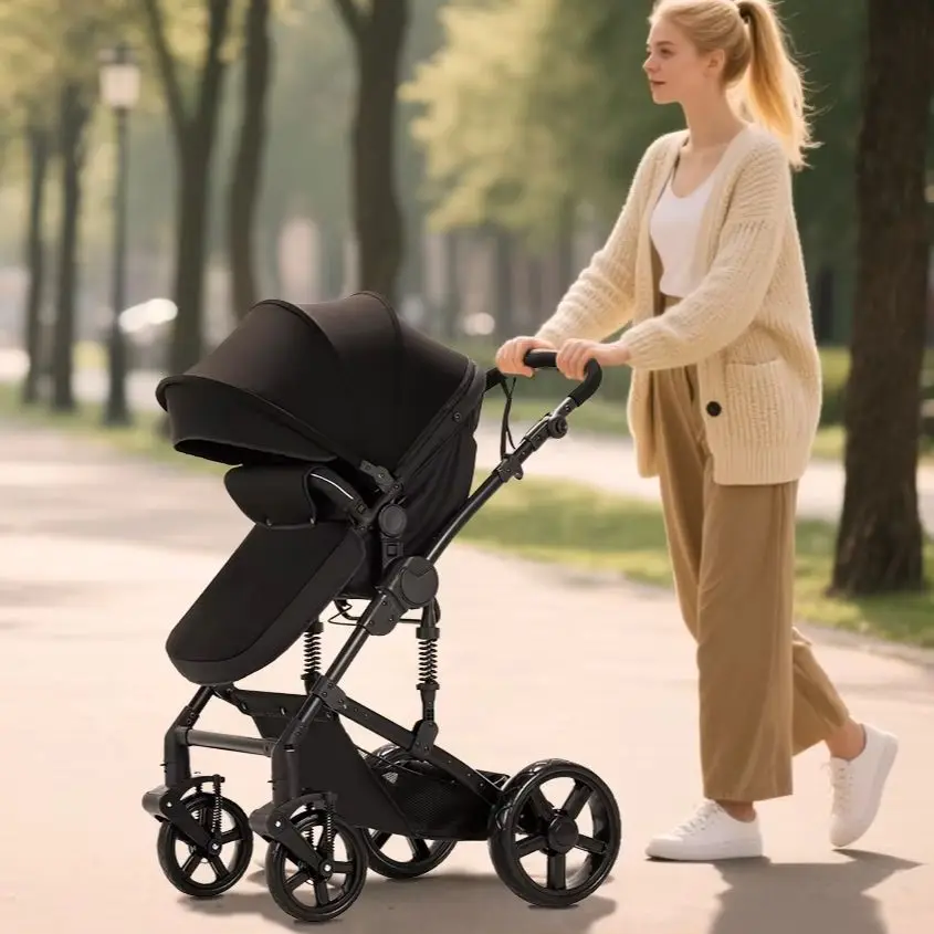 Multifunctional Portable Stroller 3-in-1 High View Pram with Car Seat Two-way Push Travel System Newborn Carriage New - zdjęcie 1