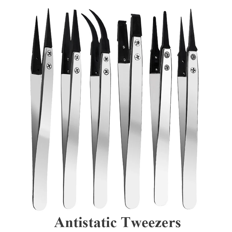 Stainless Antistatic Plastic Tweezers ESD-259A ESD-259 ESD-7A Watch Hands Installation Work Tweezers Straight Elbow Handle Tools