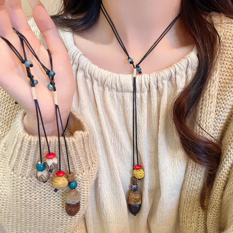 

New Chinese style ancient Zen style long tassel necklace versatile temperament ethnic style collarbone chain