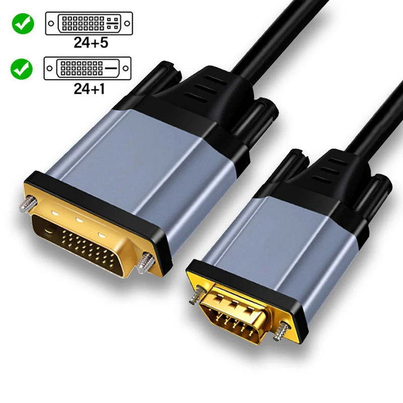 1080P DVI do VGA Adapter kabel DVI 24 + 1 kompatybilny 24 + 5 DVI do VGA z męskiego na męskie do projektor do komputera Monitor HDTV VGA Adapter