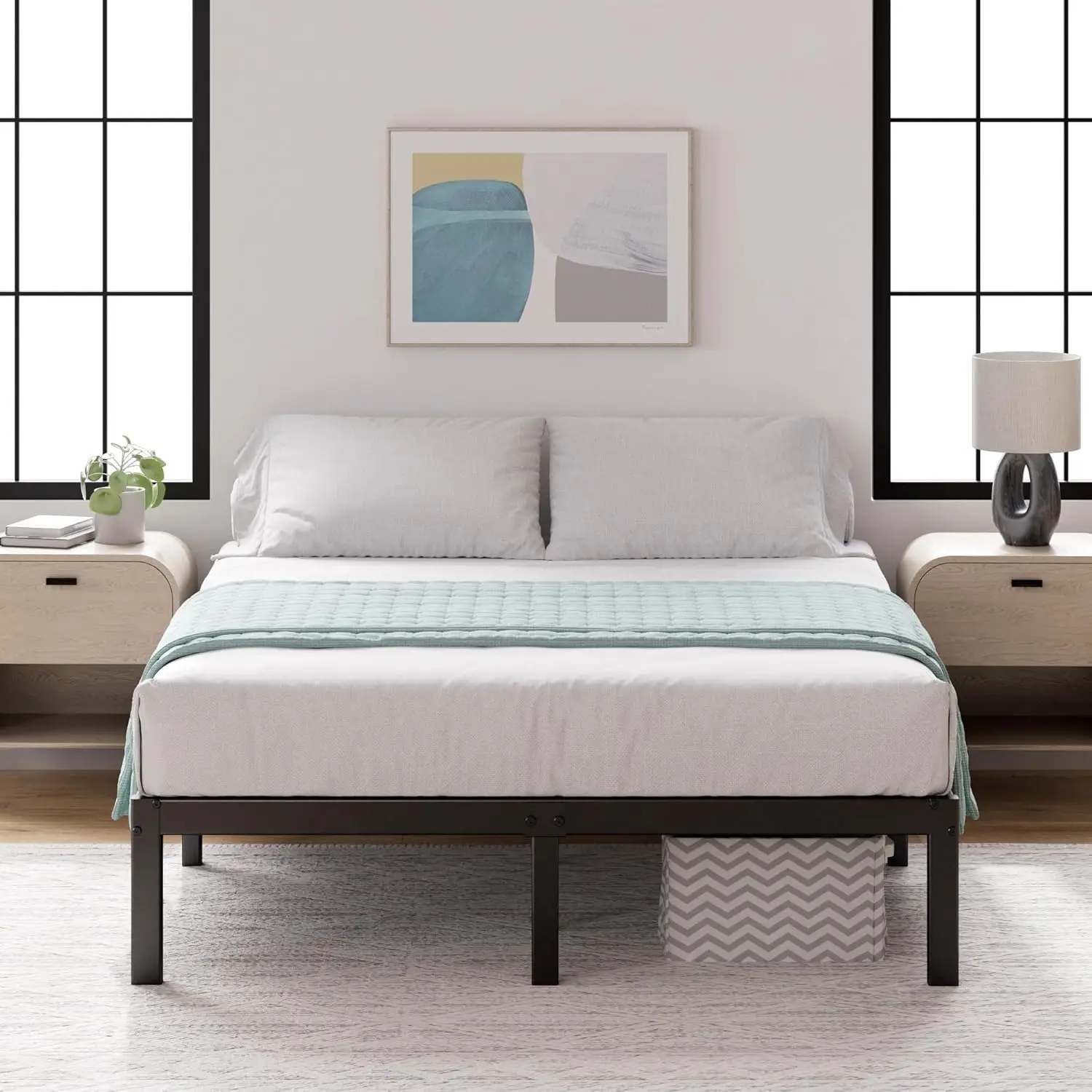 Yelena Double Bed frame - Bed 135x190 cm - 36 cm Height with Underbed storage - Metal Platform Bed frame with Steel slat s