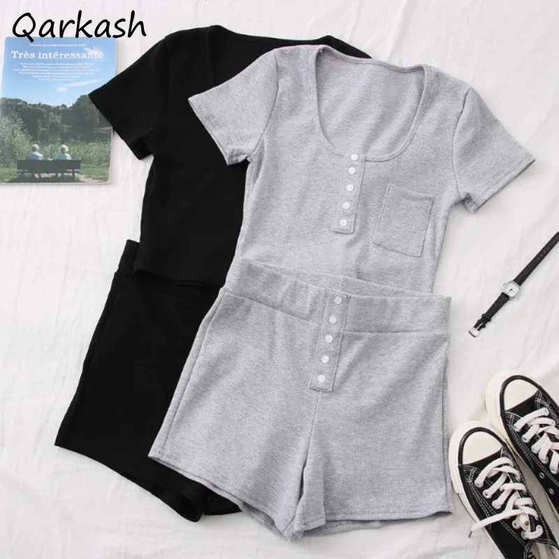 

Комплекты из 2 предметов, женские спортивные укороченные топы, футболки, тонкие шорты с высокой талией Ulzzang, сексуальные модные шикарные подростковые повседневные универсальные базовые летние шорты