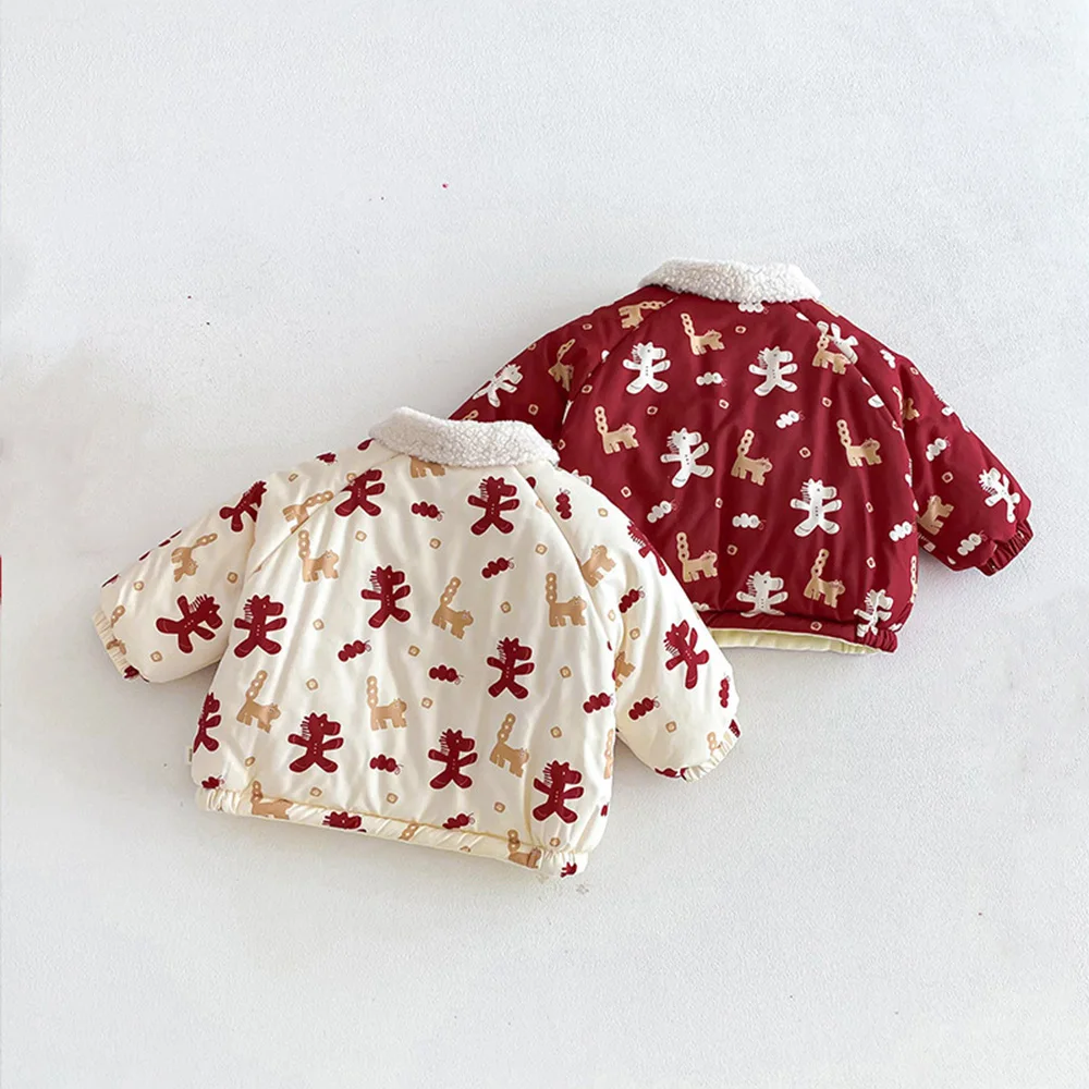 عيد الميلاد الفتيات معاطف الشتاء مبطن الصوف الدافئة الأطفال ملابس خارجية الملابس الصينية التقليدية السنة الجديدة طفل رضيع السترات