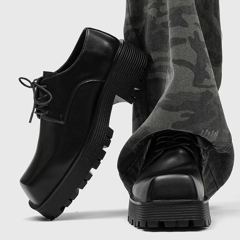 

Men's Fashion Original Leather Brand Niche Design Square-toed Height-increasing Shoe Evening Gowns Black Trendy Fashionable Shoe