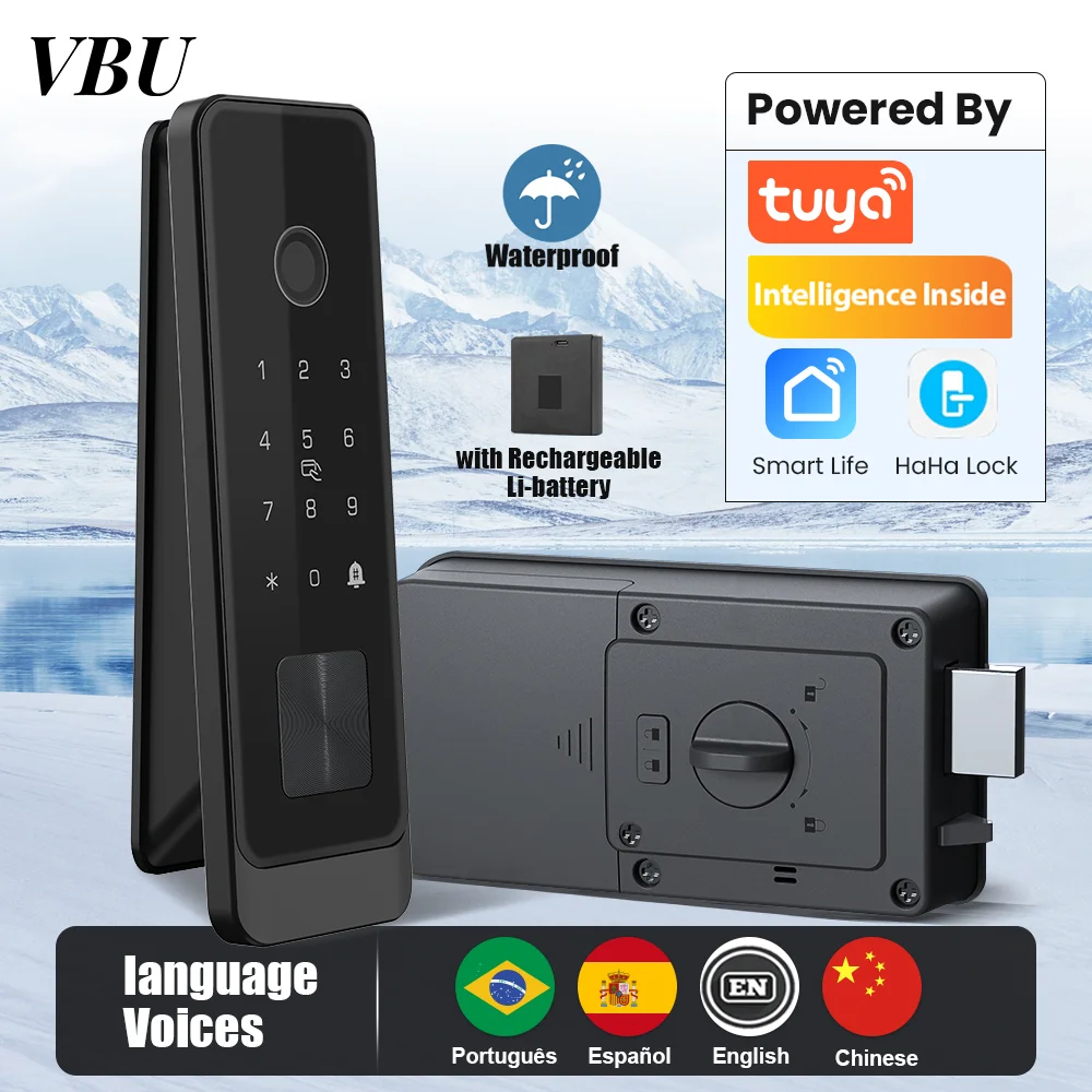 

VBU Умный замок с отпечатками пальцев Tuya, Электронный дверной замок с дистанционным управлением через приложение, Автоматический биометрический замок с WIFI для дома, Airbnb, офиса, квартиры