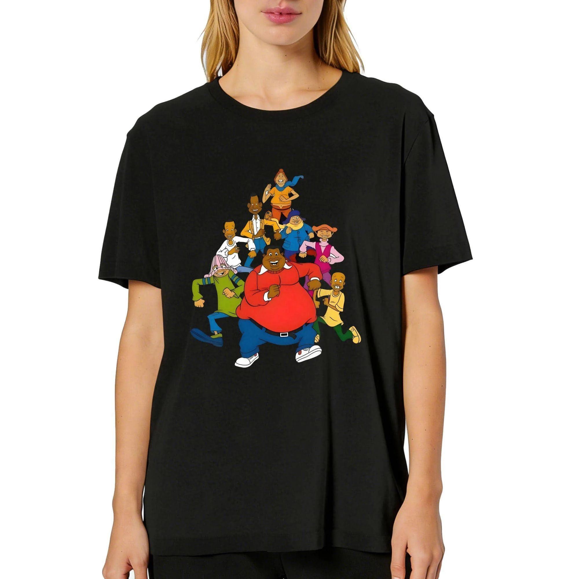Fat Albert And Cosby's Child Pattern Print T-Shirt - Boutique 220g Thickened Cotton, Fashion Casual, Short-Sleeved Crewneck, High-Quality Graphic Tee For Everyday Wear And Outdoor Activities, Suitable For Both Adults Men And Women
