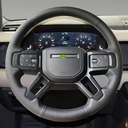 For Land Rover Defender DIY Hand Sewn Steering Wheel Handle Cover Non Slip Breathable Black Leather