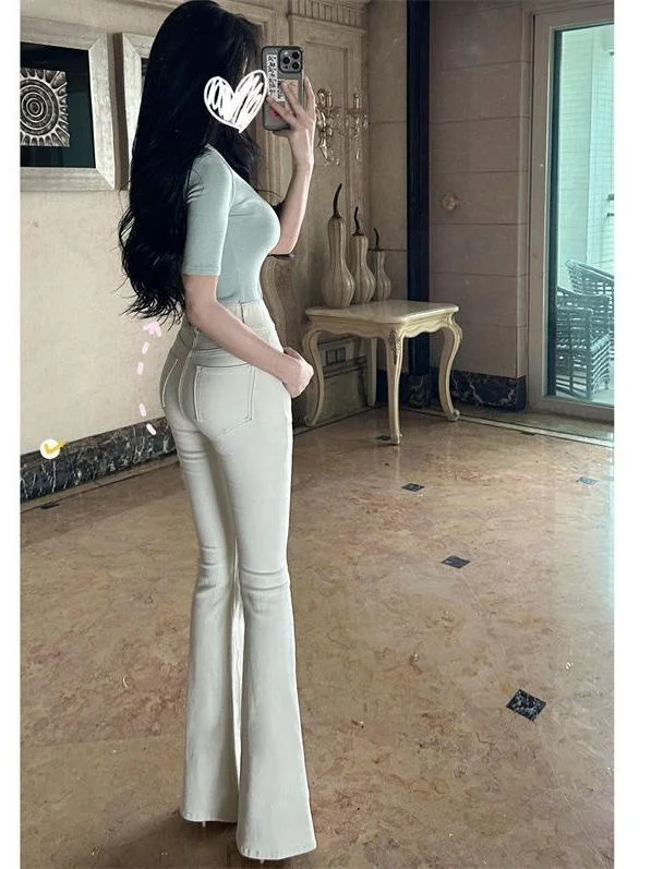 High Waist Bell Bottom Jeans Women's Denim Pants Tummy Control Butt Enhancing Self-Contained Summer New Style Casual Wear