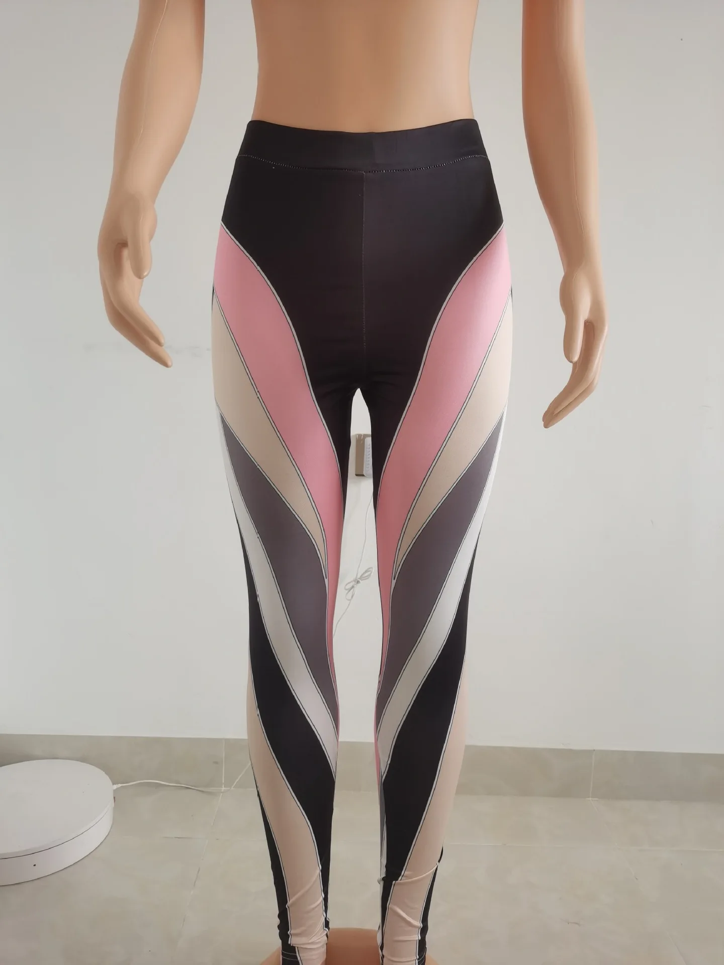 Sexy Colorful Striped Stretch Leggings 2024 New Summer Fash High Waist Body-Shaping Tracksuit Skinny Pants Trousers