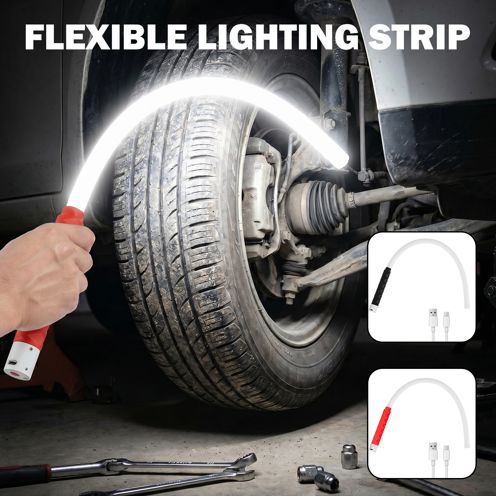 76 cm Flexible LED Work Light 800 LM Mechanic Work Light Stick 3 Modes Silicone Inspection Lamp Type C Bendable Car Repair Light
