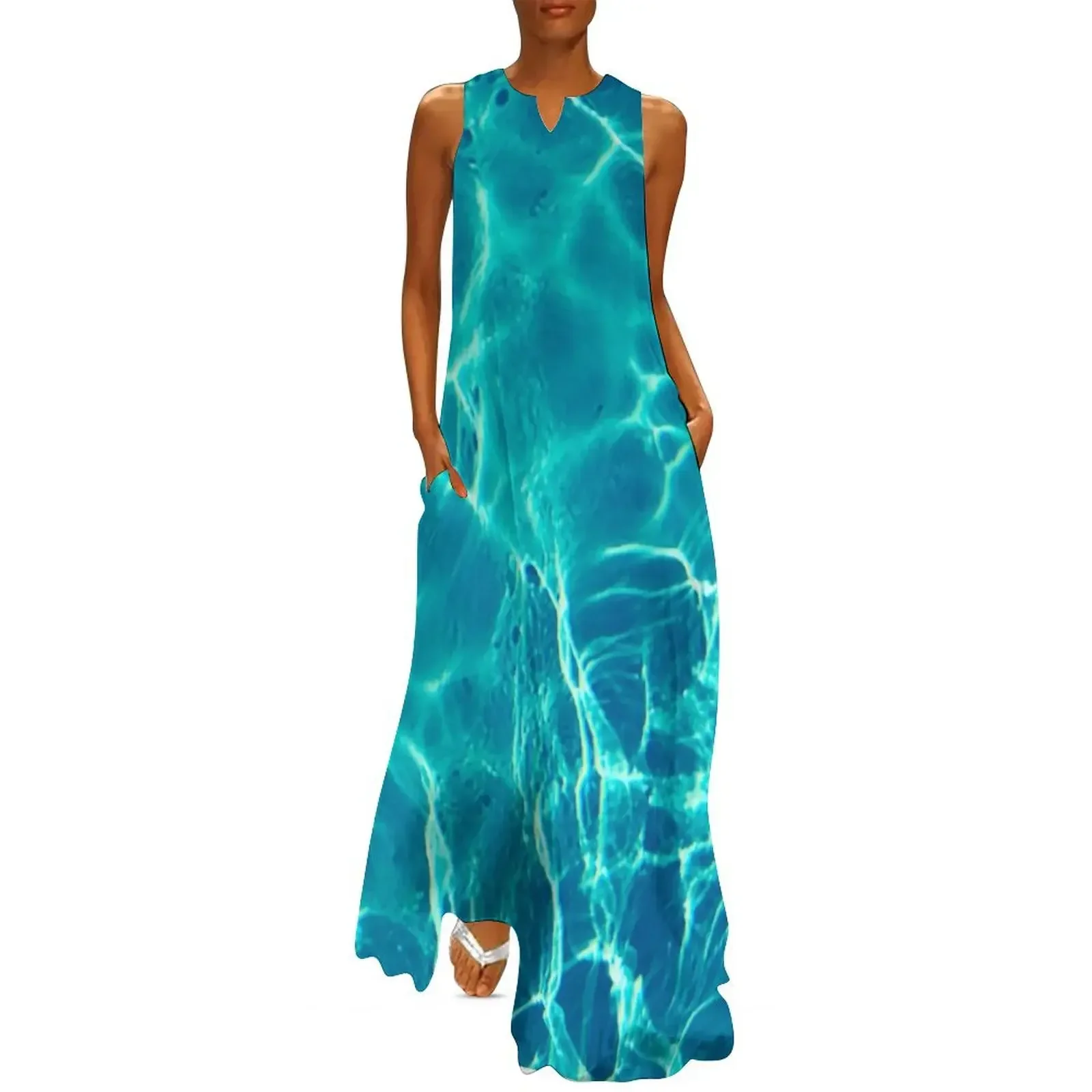 

Clear Blue Ocean Long Dress women's evening dresses elegant dresses for women dresses korean style women Dress
