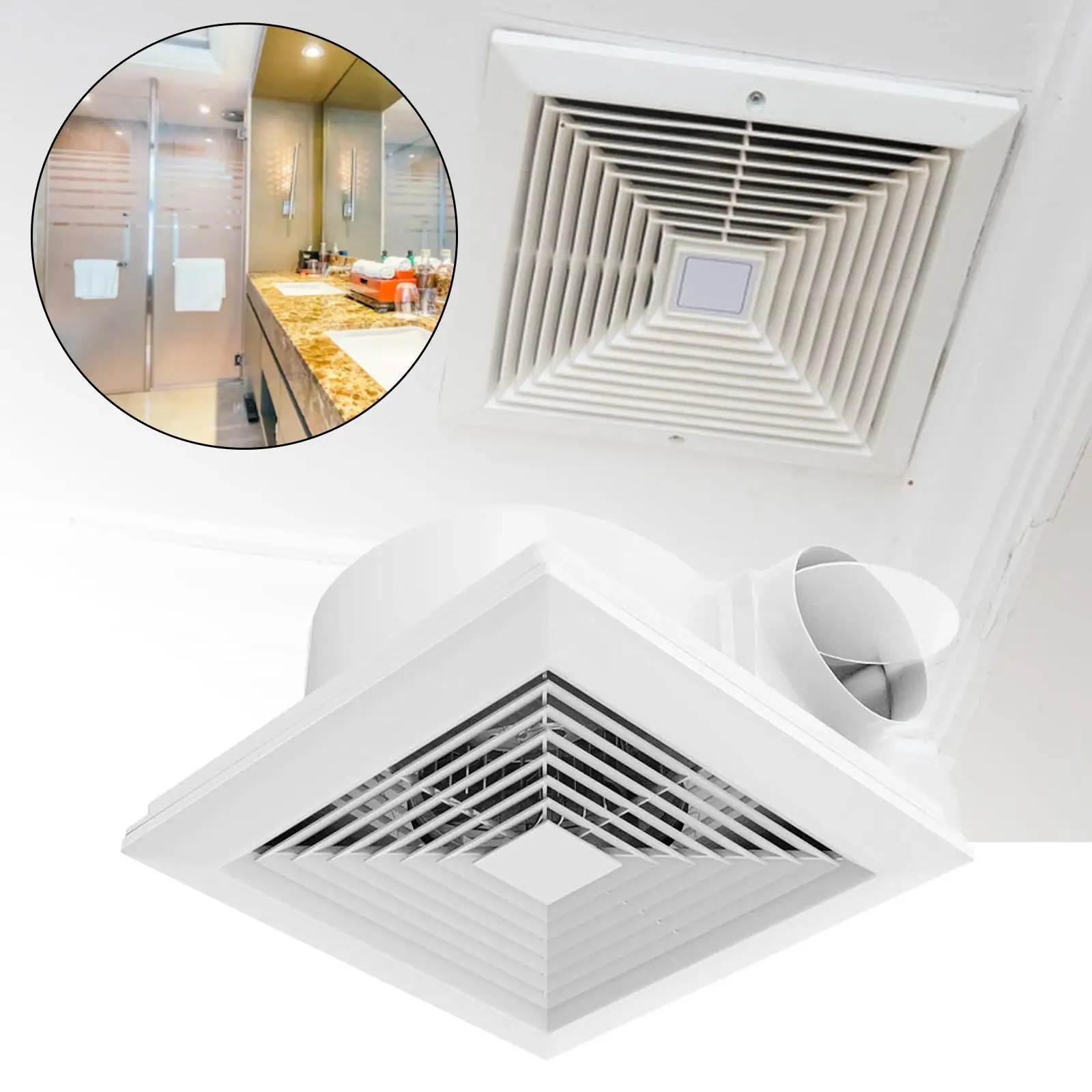 Square ABS Bathroom Exhaust Fan Ceiling Mount Quiet Ventilation Durable Easy Install for Basement Kitchen