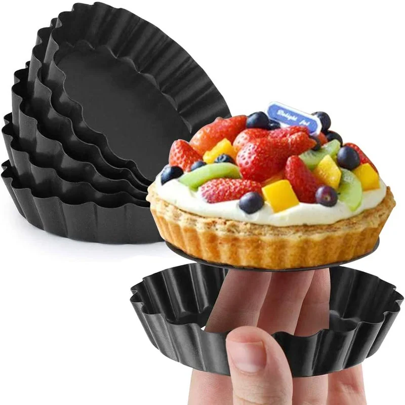 2Pcs 3-5inch Non-Stick Tart Quiche Flan Pan Molds Round Carbon Steel Cake Baking Form with Removable Bottom Bakeware Tools