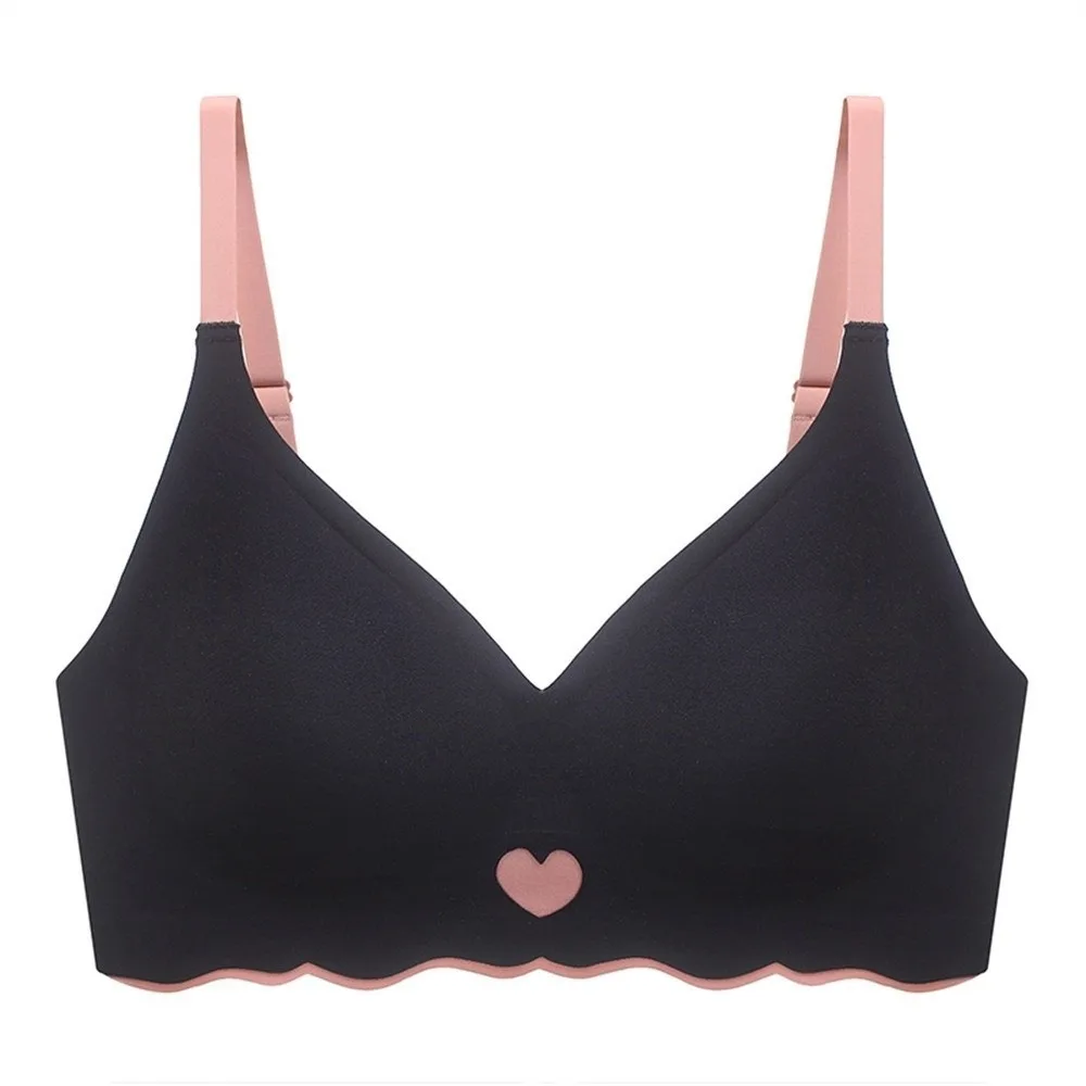 Heart Close-fitting Wireless Bra Shockproof Push Up Seamless Bralette Adjustable Gathered Breasts Sports Bra Girls Women