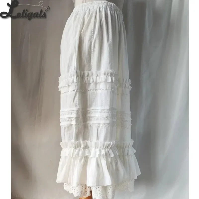 

Sweet White Lolita Bloomers Gorgeous Embroidered Ruffled Long Wide Leg Pumpkin Pants for Women