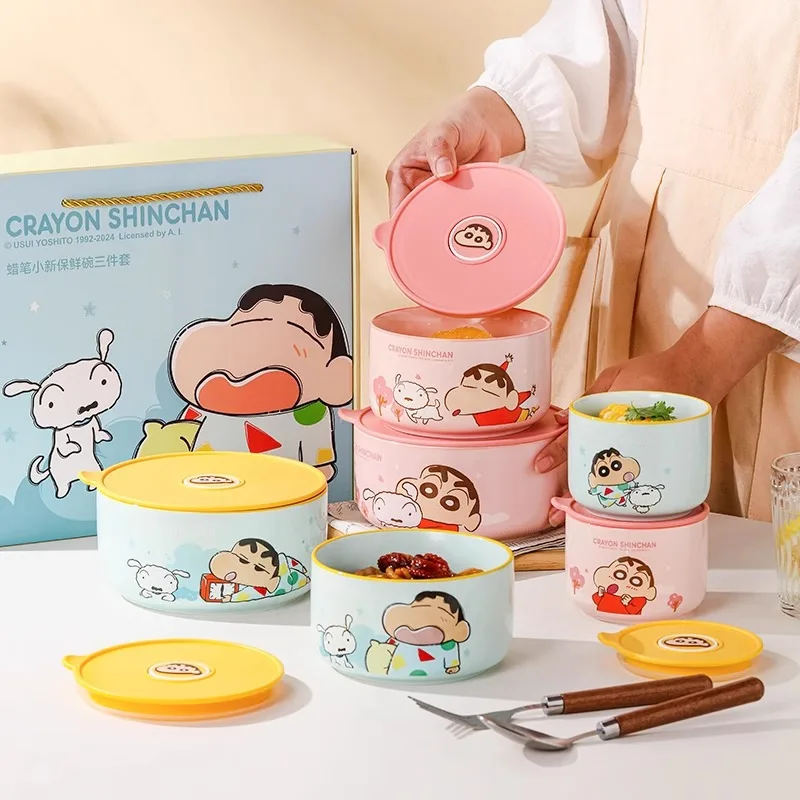 

Crayon Shin-Chan Cute Cartoon Image Ceramic Instant Noodle Bowl Student Sealed Portable Microwave Oven Available Bento Bowl