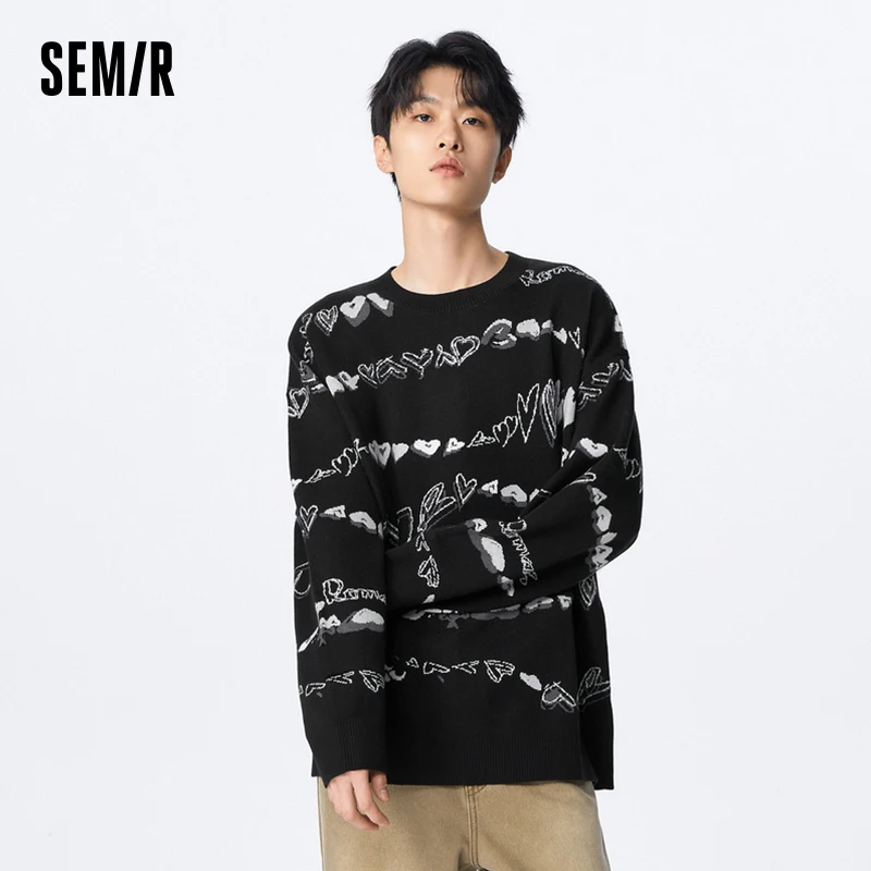 

Semir 2024 Sweater Men Spring Retro Trend Niche Design Sweater Fashion Love Jacquard College Style Top For Men