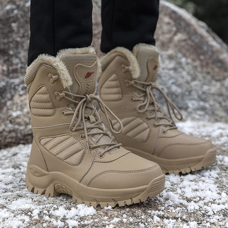 

High-end Winter Boot Men's High-top Waterproof Ankle Boots Men Thick Plus Warm Snow Hiking Boots Outdoor Cotton Shoes Sneakers