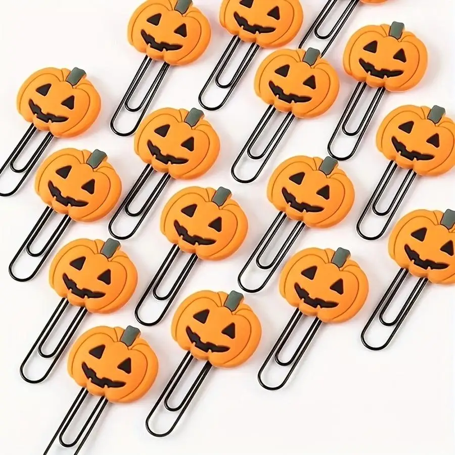 1/5/10/20/50/100pcs Pumpkin Paper Clips Halloween Pumpkin Bookmark Pumpkin Shape Office Paperclips Metal Binder Folders for Offi