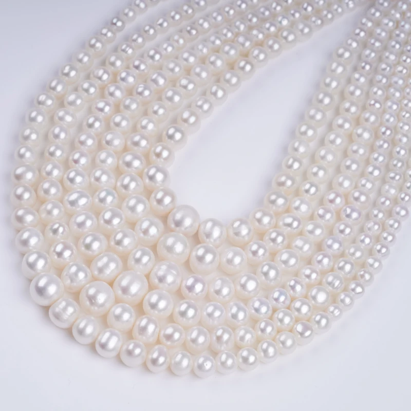 4-9mm White Natural Freshwater Tower Chain Potato Beads Strand